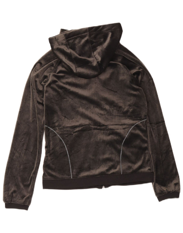 Adidas Damen Velour Zip Hoodie Pullover UK 12 Mittelgraues Polyester