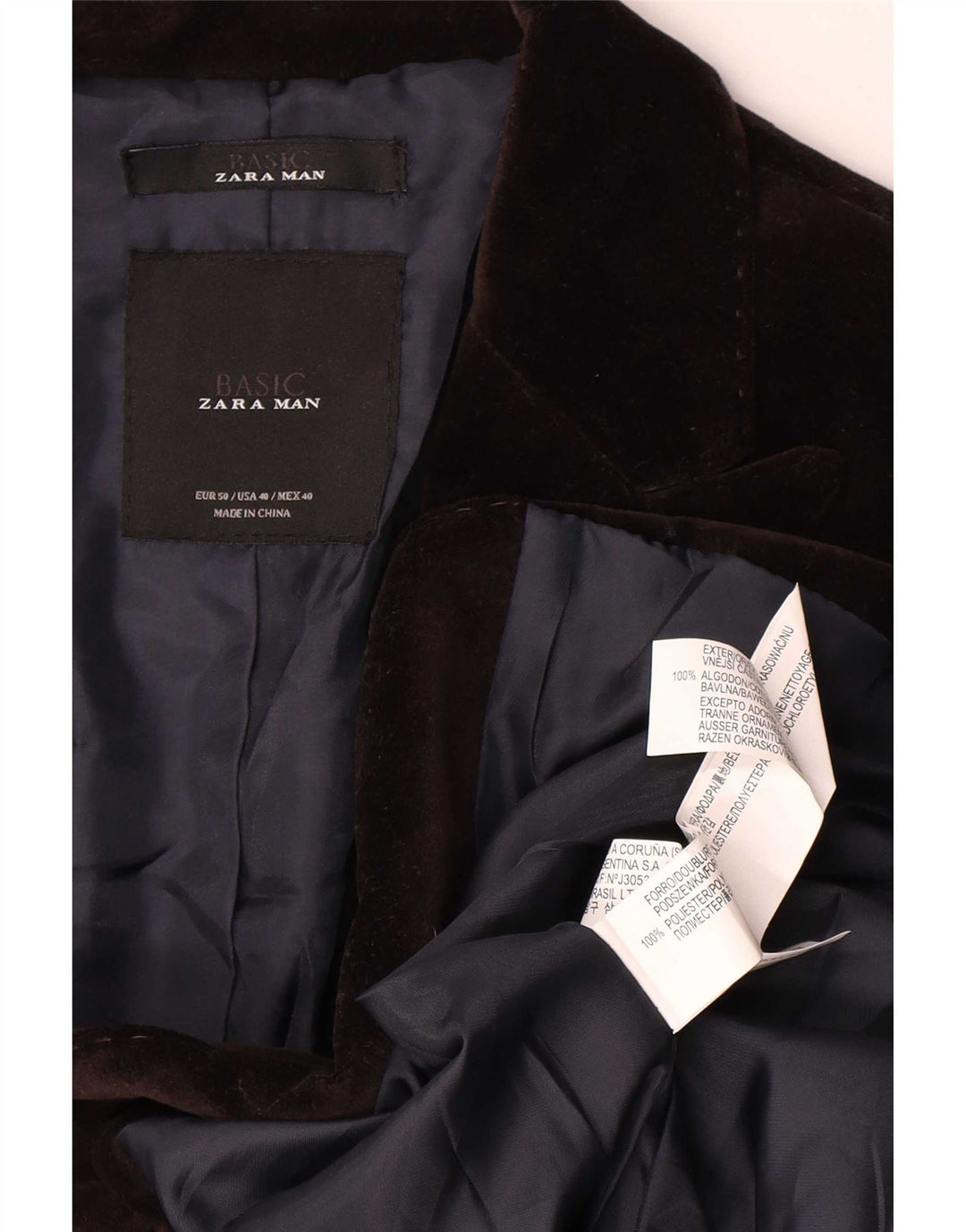 Zara Herren-Blazerjacke aus Velours mit 2 Knöpfen, EU 50, mittelbraunes Polyester