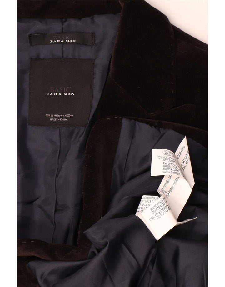 Zara Herren-Blazerjacke aus Velours mit 2 Knöpfen, EU 50, mittelbraunes Polyester
