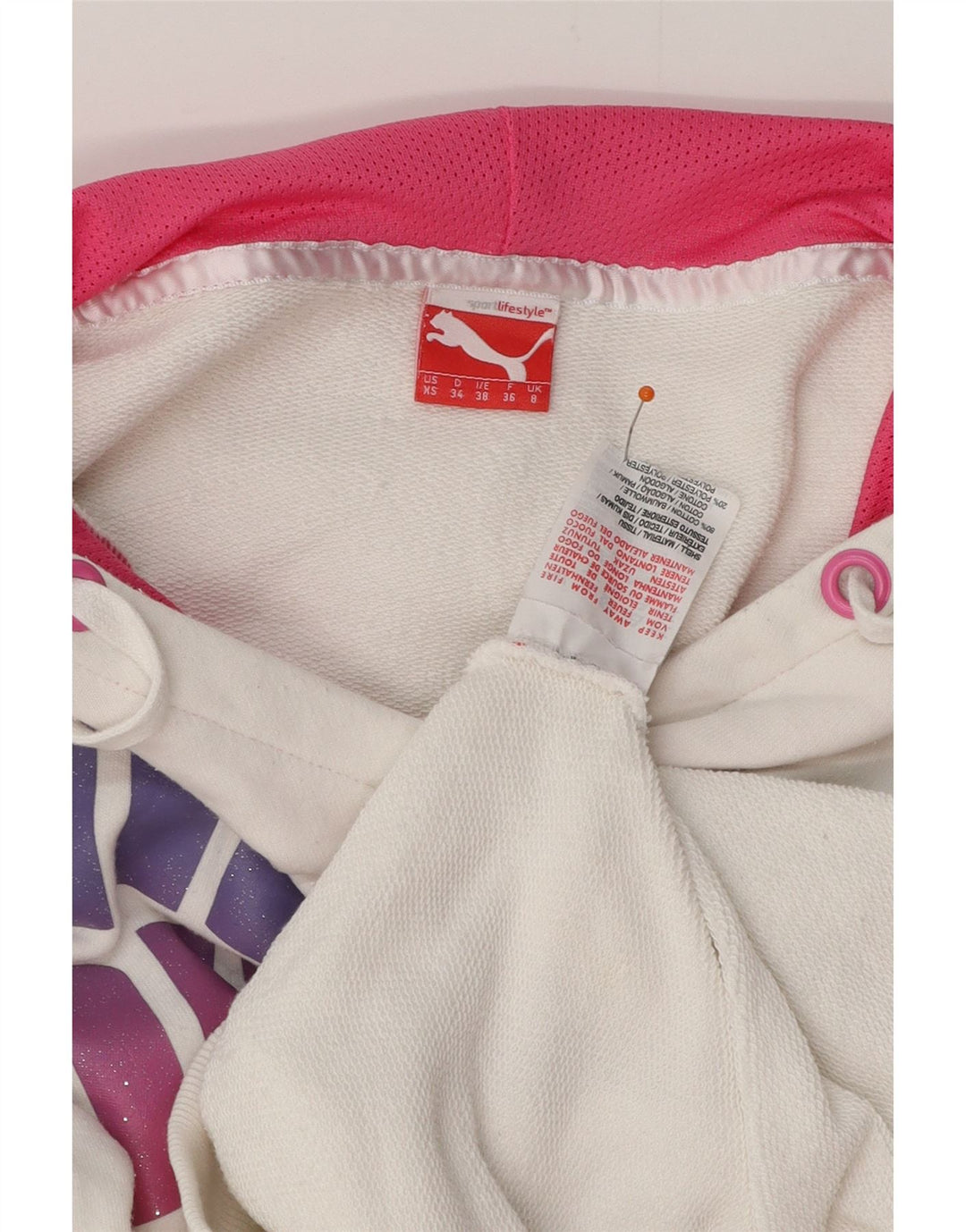 PUMA Damen Graphic Hoodie Pullover UK 8 Small Weiße Baumwolle