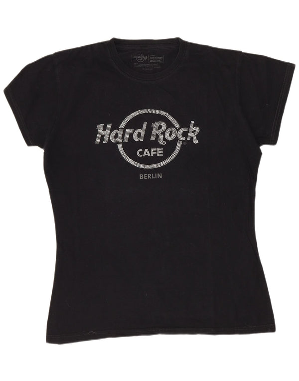 Hard Rock Cafe Damen Berlin Graphic T-Shirt Top UK 14 Large Schwarz Baumwolle