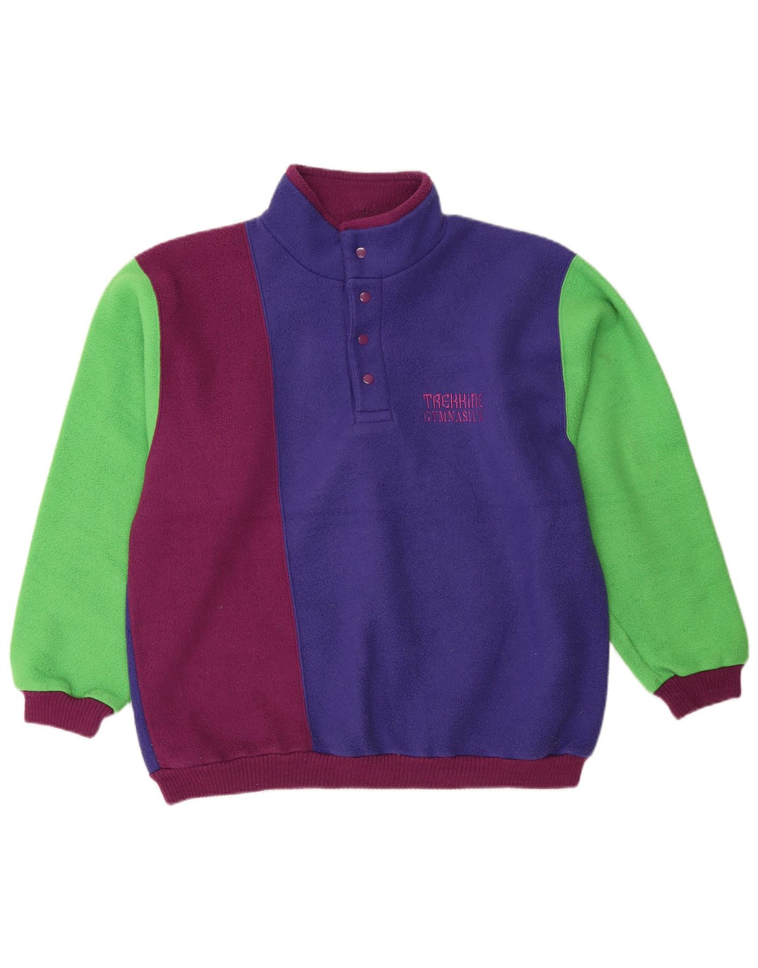 Vintage Herren-Fleecepullover mit Knopfkragen, klein, mehrfarbig, Farbblock