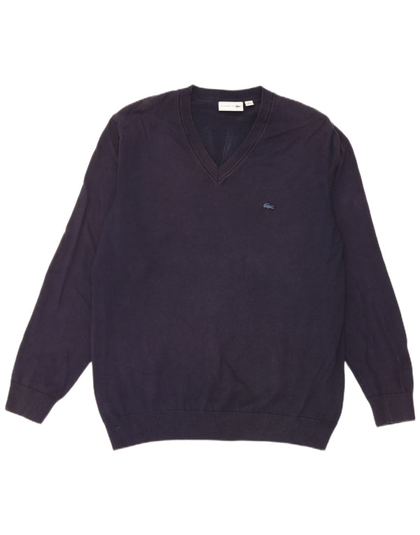 Lacoste Herren-Pullover mit V-Ausschnitt, Größe 6 XL, marineblaue Baumwolle