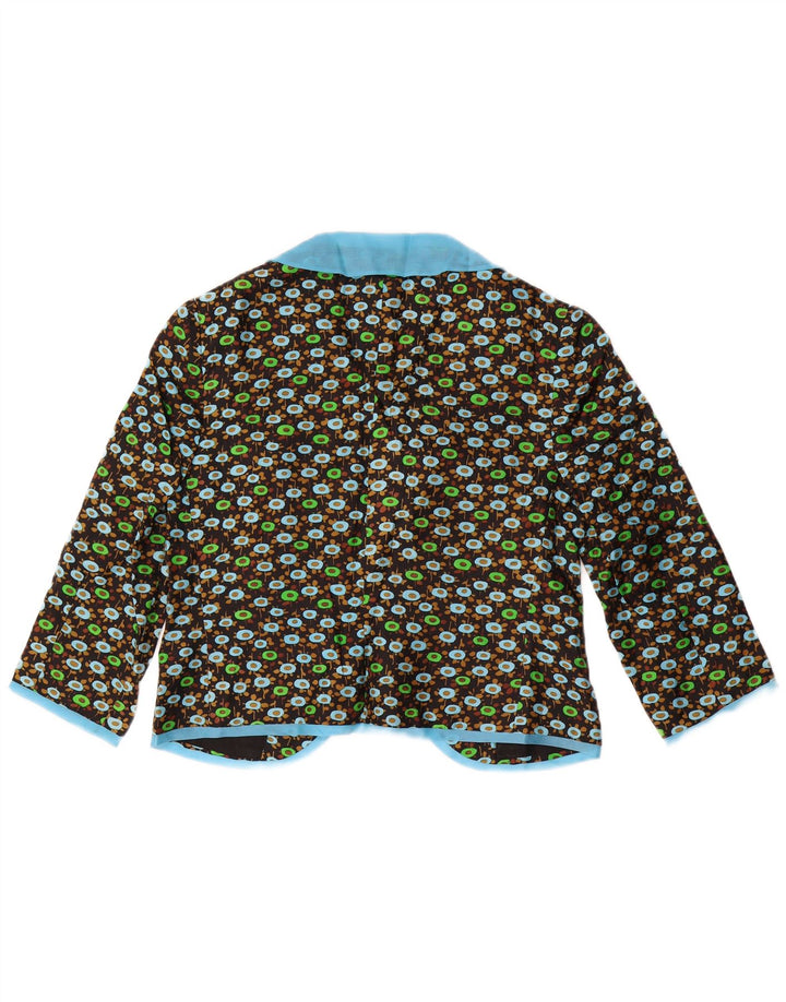 VINTAGE Damen 3/4-Ärmel 2-teiliges Set UK 14 Mittelschwarz geblümt