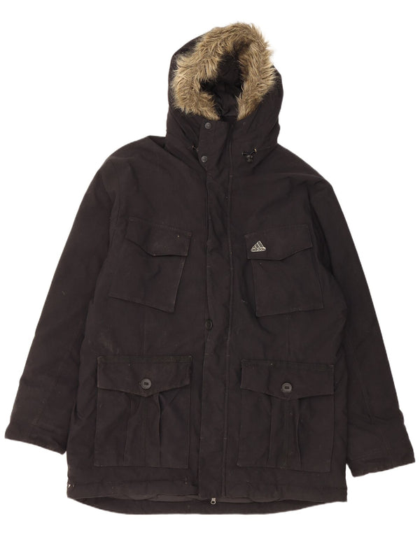 Adidas Herren Kapuzenmantel, gepolstert, UK 40, Größe L, schwarzes Nylon