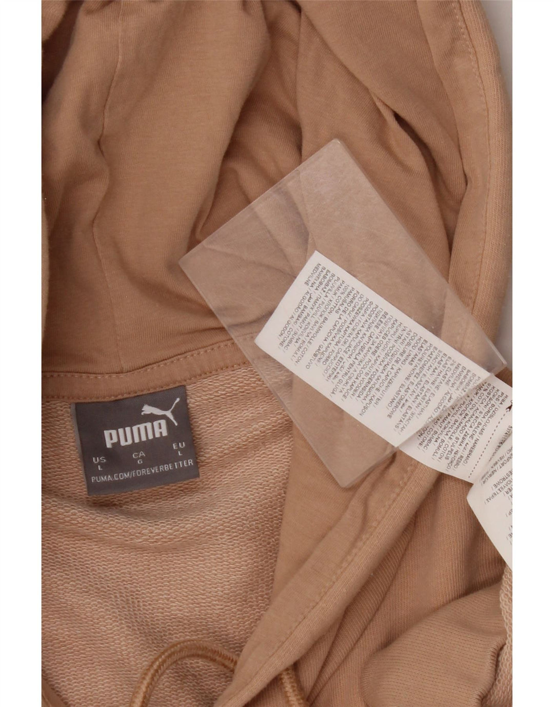 PUMA Mens Hoodie Jumper Large Beige Cotton