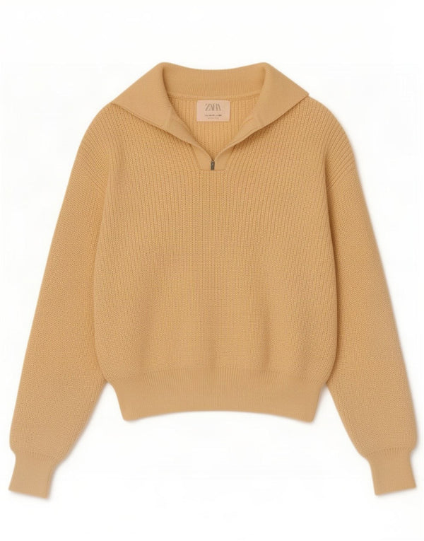 Zara Jungen Crop Polo Neck Pullover Pullover 13-14 Jahre Gelbes Polyester
