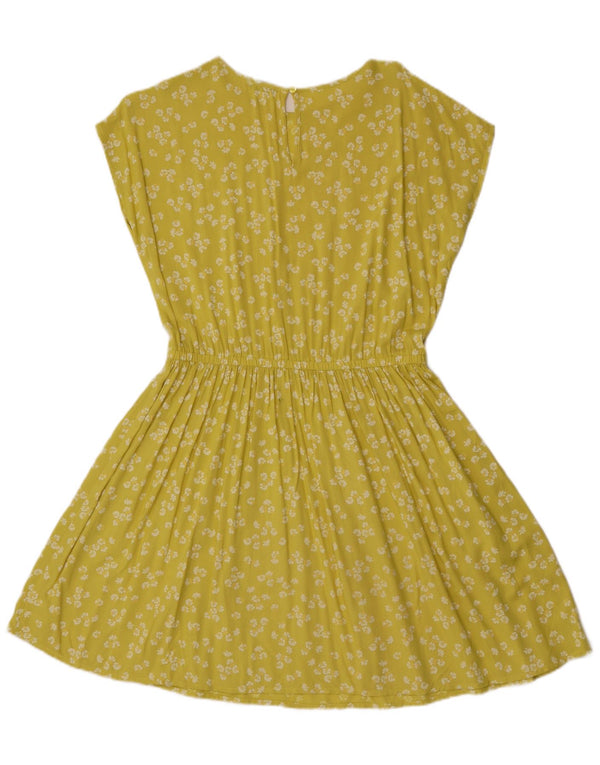 Benetton Damen A-Linien-Kleid UK 14 Mittelgelbes Blumenmuster