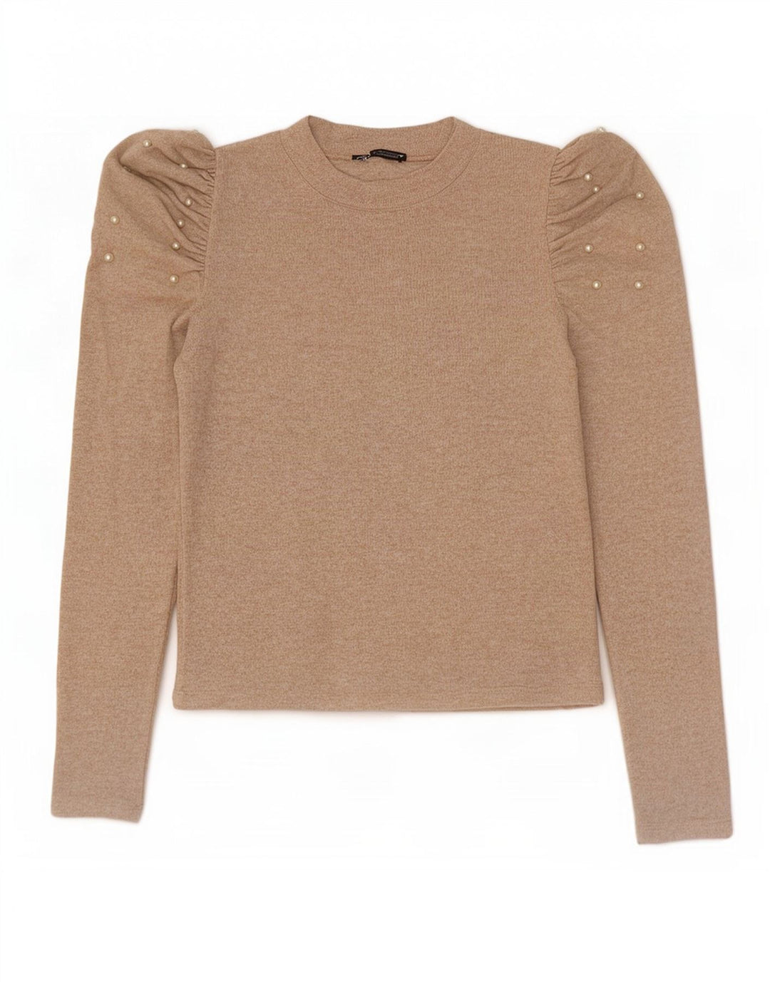 Zara Damen Langarm-Blusenoberteil UK 12 Mittelbeige