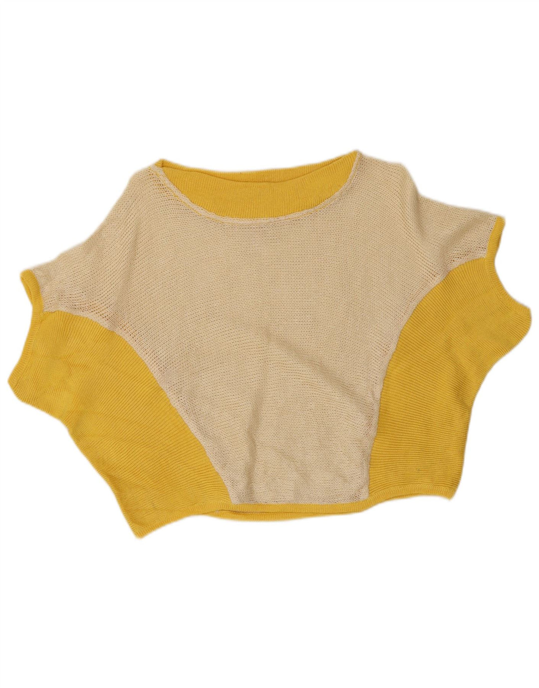 Vintage Damen Crop Knit Bluse Top UK 12 Mittelgelb Farbblock