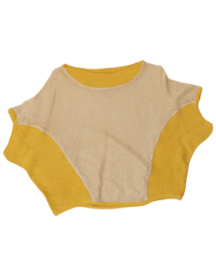 Vintage Damen Crop Knit Bluse Top UK 12 Mittelgelb Farbblock