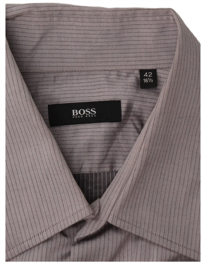 Hugo Boss Herrenhemd Größe 16 1/2 42 Große graue Nadelstreifen
