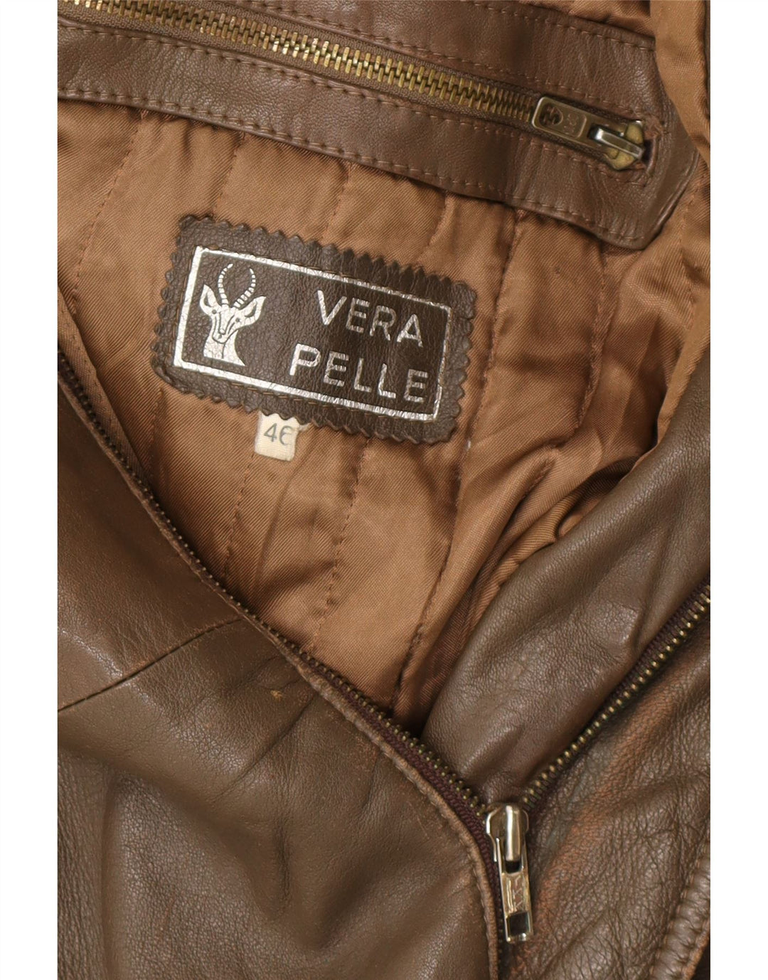 VINTAGE Mens Leather Jacket IT 46 Small Brown Leather Vintage Vintage and Second-Hand Vintage from Messina Hembry 