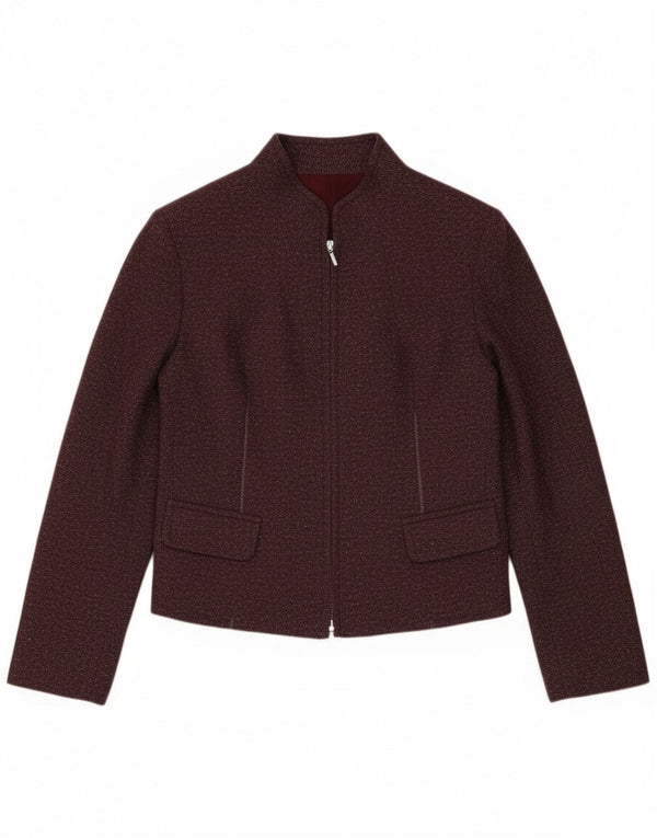 Vintage Womens Crop Full Zip Blazer Jacket UK 8 Small Burgundy Flecked