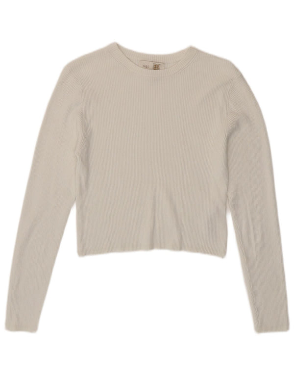 Marks & Spencer Damen Crop Top Langarm UK 14 Mittelweiße Viskose