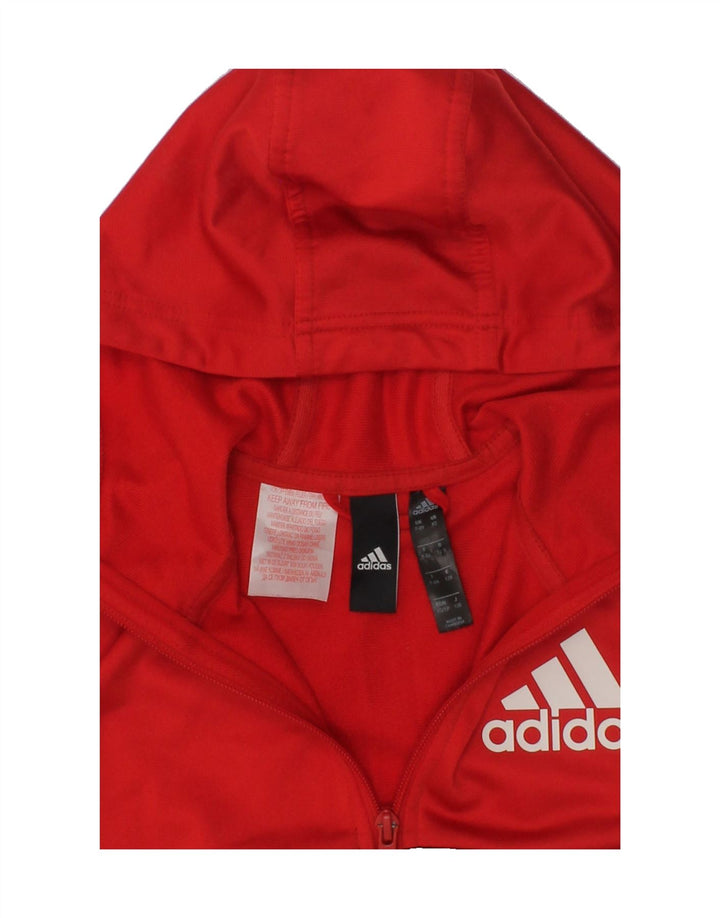 ADIDAS Boys Zip Hoodie Sweater 7-8 Years Red Colourblock Polyester | Vintage Adidas | Thrift | Second-Hand Adidas | Used Clothing | Messina Hembry 