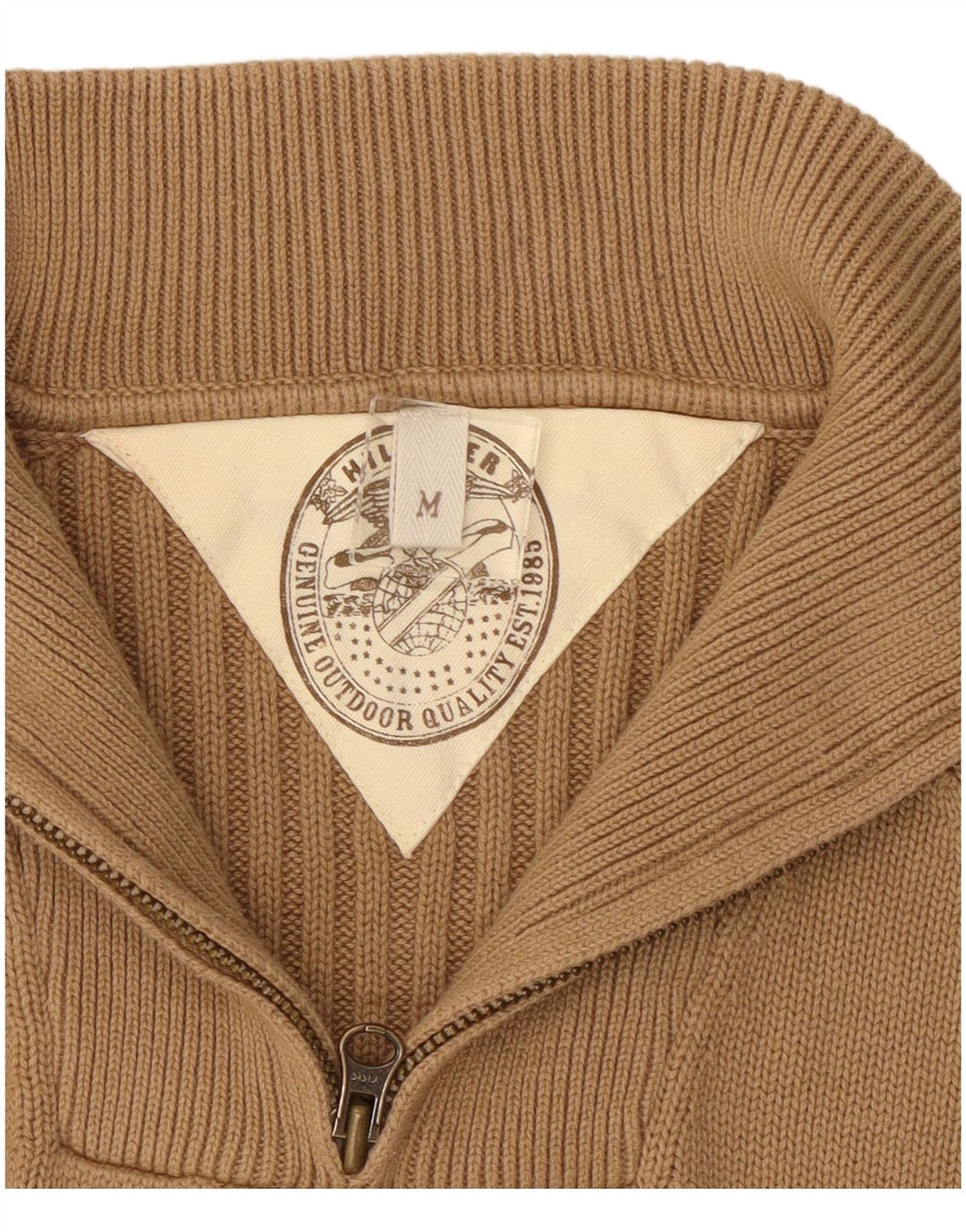 Tommy Hilfiger Herren-Pullover mit Reißverschluss am Hals, mittelbeige Baumwolle