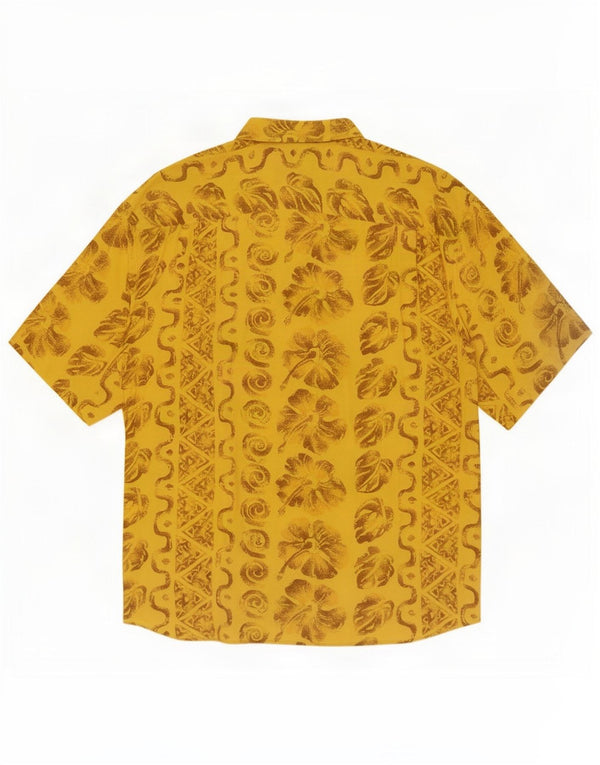Vintage Herren Kurzarmshirt XL Gelb Blumen Viskose