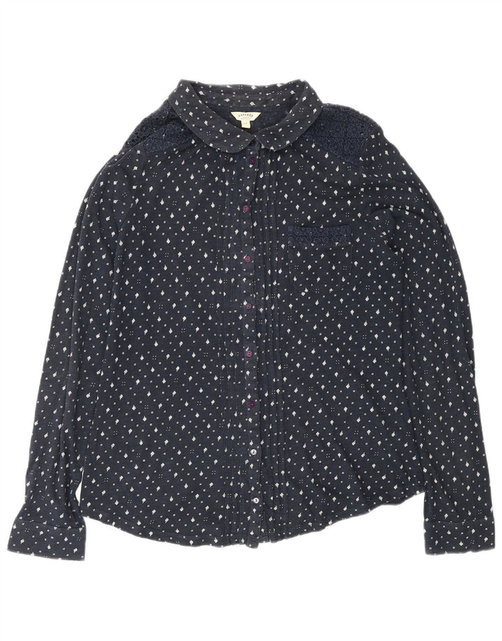 FAT FACE Damen-Hemdbluse, UK 12, mittelgroß, marineblau, geblümt, Baumwolle