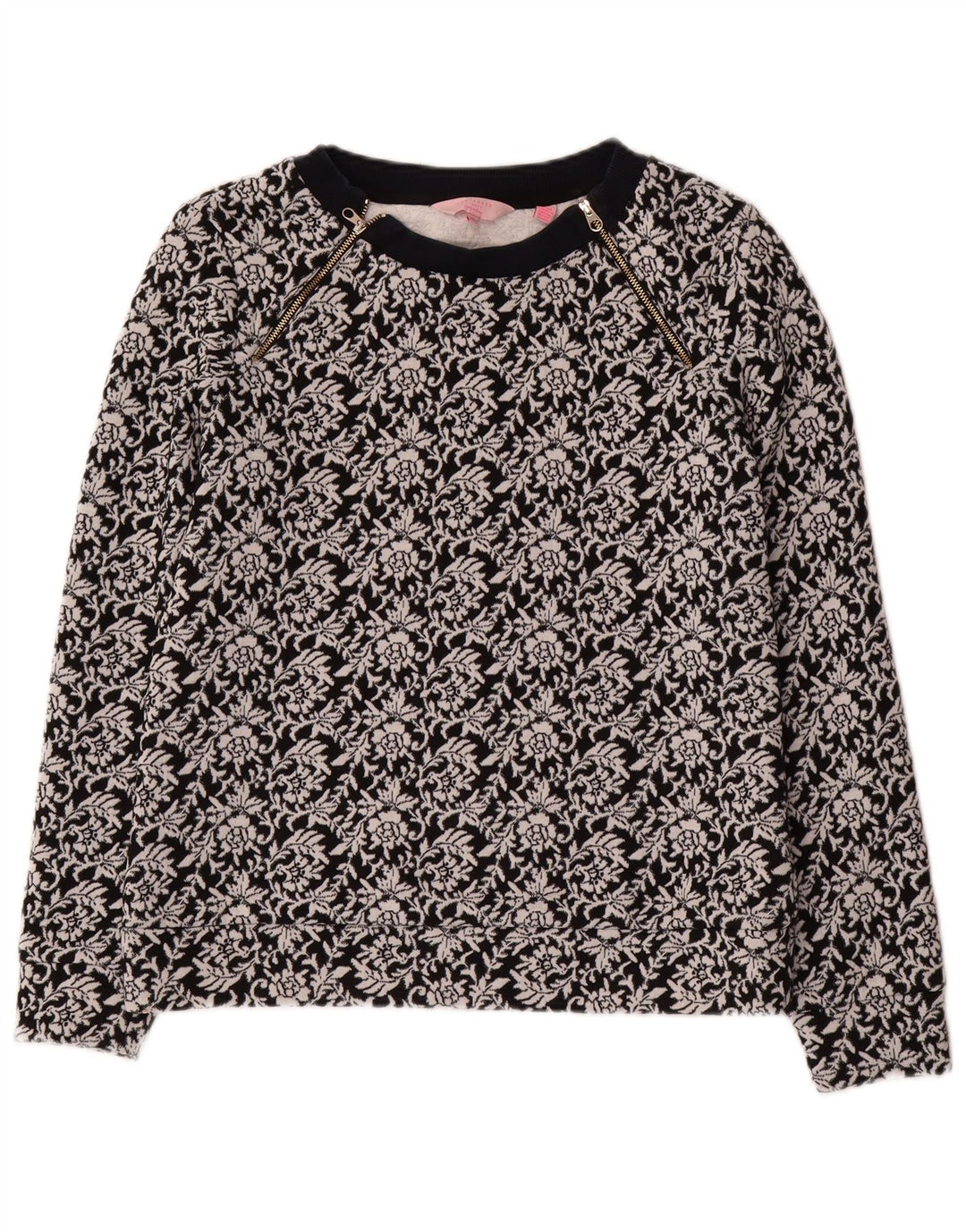 Ted Baker Damen-Sweatshirt-Pullover, Größe 2, klein, schwarze Baumwolle mit Blumenmuster