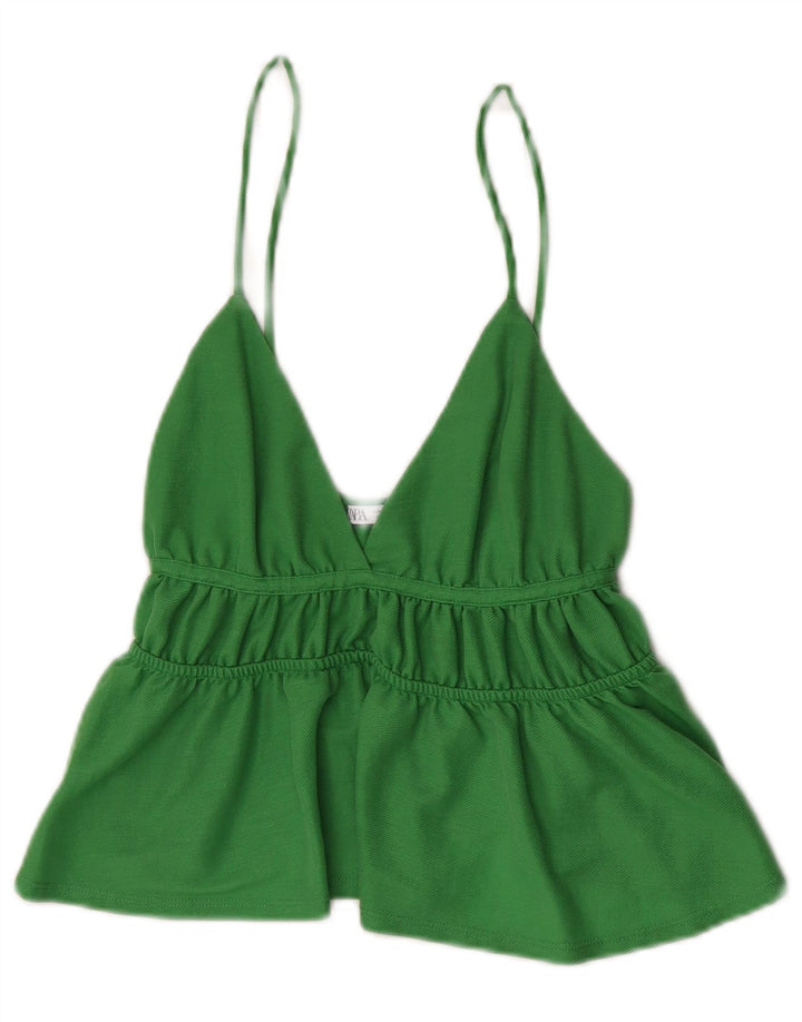Zara Damen Crop Cami Top UK 8 Small Grüne Viskose