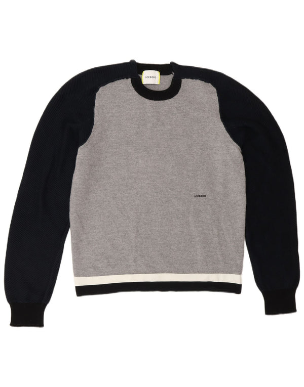 Iceberg Damen-Pullover mit Rundhalsausschnitt, UK 12, mittelgraue Colourblock-Wolle