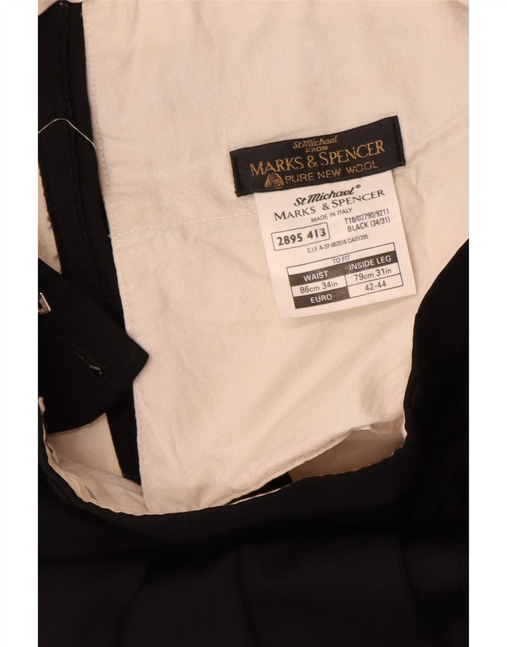 Marks & Spencer Herren-Anzughose mit Pegged-Anzug, W34, L31, schwarze Wolle