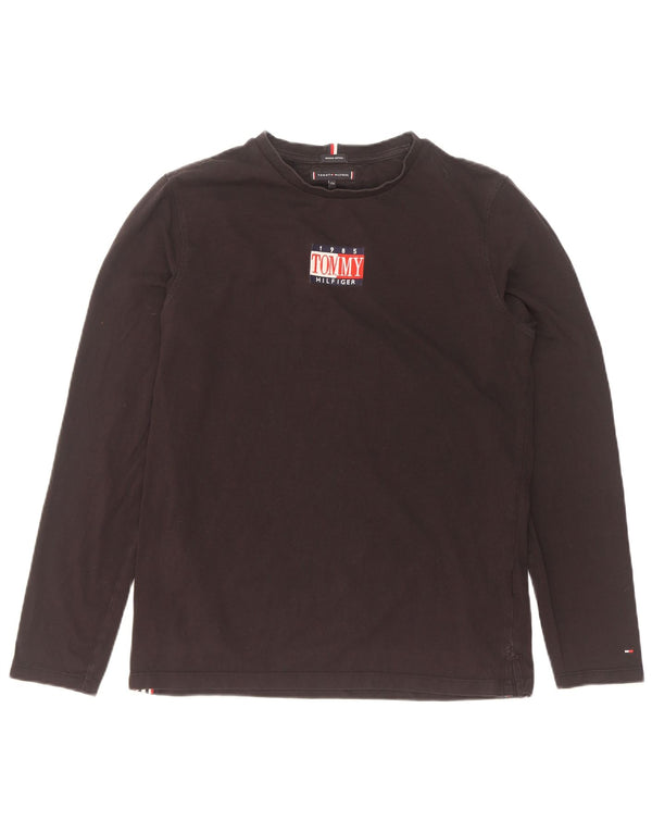 Tommy Hilfiger Jungen-Oberteil mit Grafik, langärmlig, 15–16 Jahre, schwarze Baumwolle