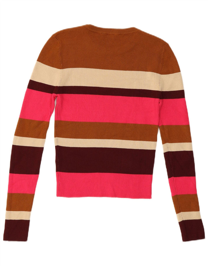 Zara Damen-Pullover mit Rundhalsausschnitt, Größe M, mehrfarbig, gestreift, UK 14