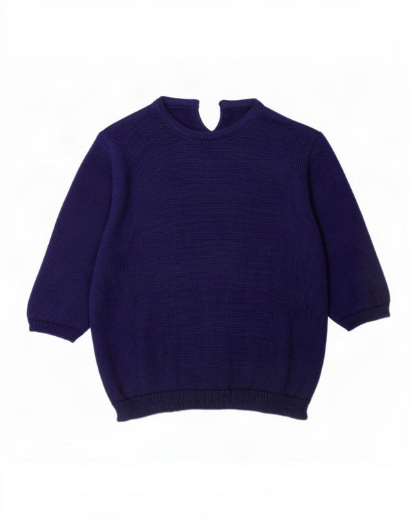 Vintage Damen Pullover mit 3/4-Ärmeln und Rundhalsausschnitt, Gr. 16, Marineblau