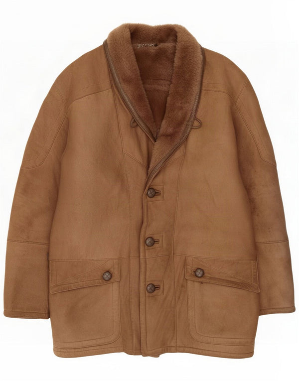 Vintage Mens Loose Fit Shearling Jacket UK 36 Small Brown
