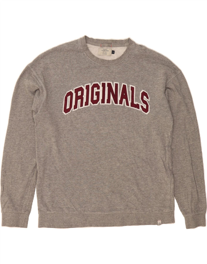 JACK & JONES Mens Graphic Sweatshirt Jumper Medium Grey Cotton Vintage Jack & Jones and Second-Hand Jack & Jones from Messina Hembry 