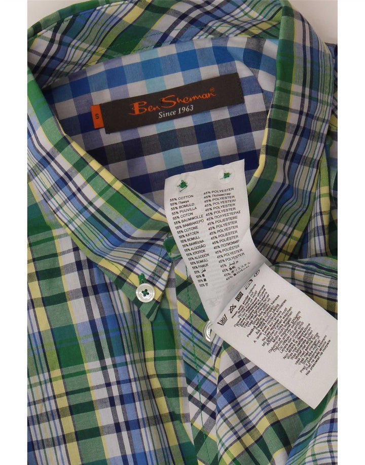 Ben Sherman Herren-Kurzarmhemd, klein, grün kariert, Baumwolle