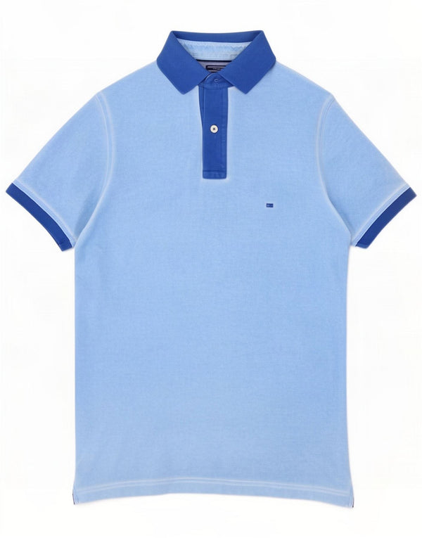 Tommy Hilfiger Slim Fit Poloshirt für Herren, klein, blau, Blockfarben, Baumwolle