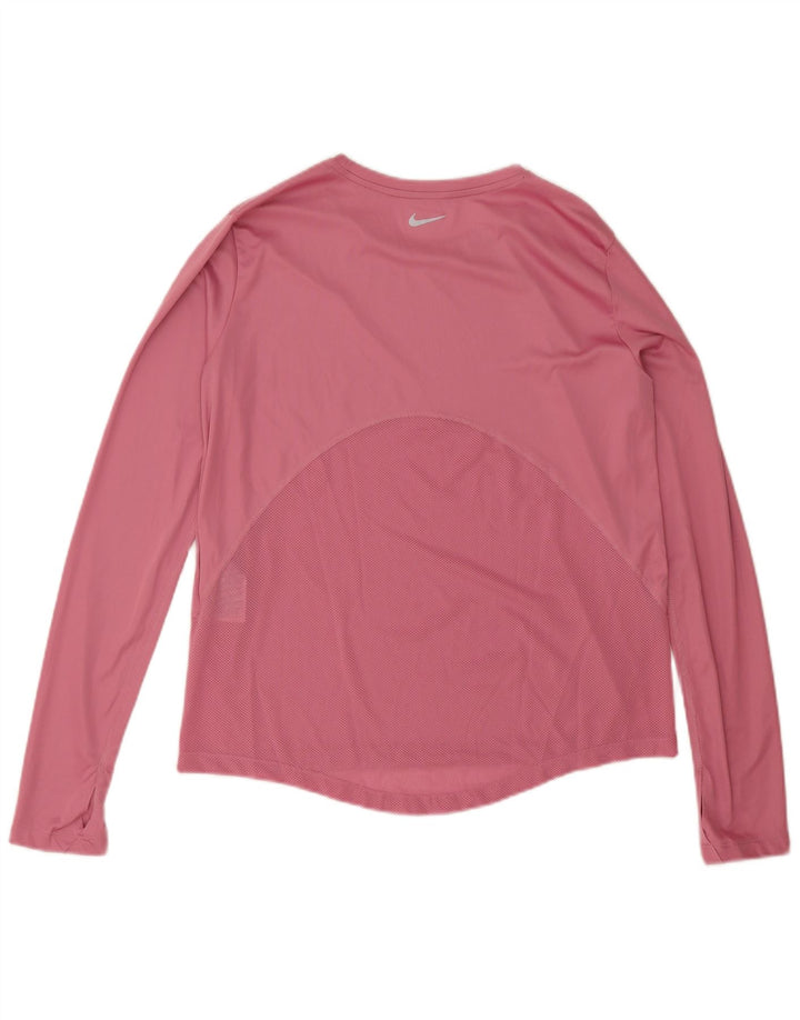 NIKE Damen Dri Fit Top Langarm UK 12 Mittelrosa Polyester