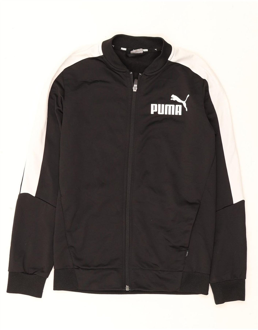 Puma Jungen Grafik-Trainingsanzug-Top-Jacke, 11–12 Jahre, schwarzes Farbblockdesign