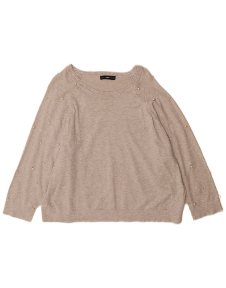 Übergroßer Damen-Pullover mit U-Boot-Ausschnitt von Zara, Gr. 14, mittelgraue Viskose