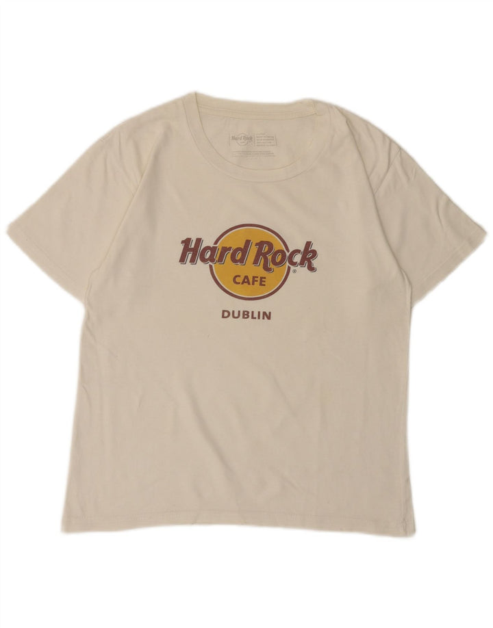 Hard Rock Cafe Damen Dublin Graphic T-Shirt Top UK 18 XL Weiße Baumwolle
