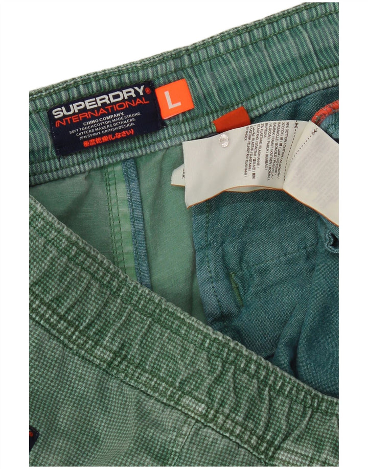 Superdry Herren-Chinoshorts, Größe L, W36, grüne Baumwolle mit Hahnentrittmuster