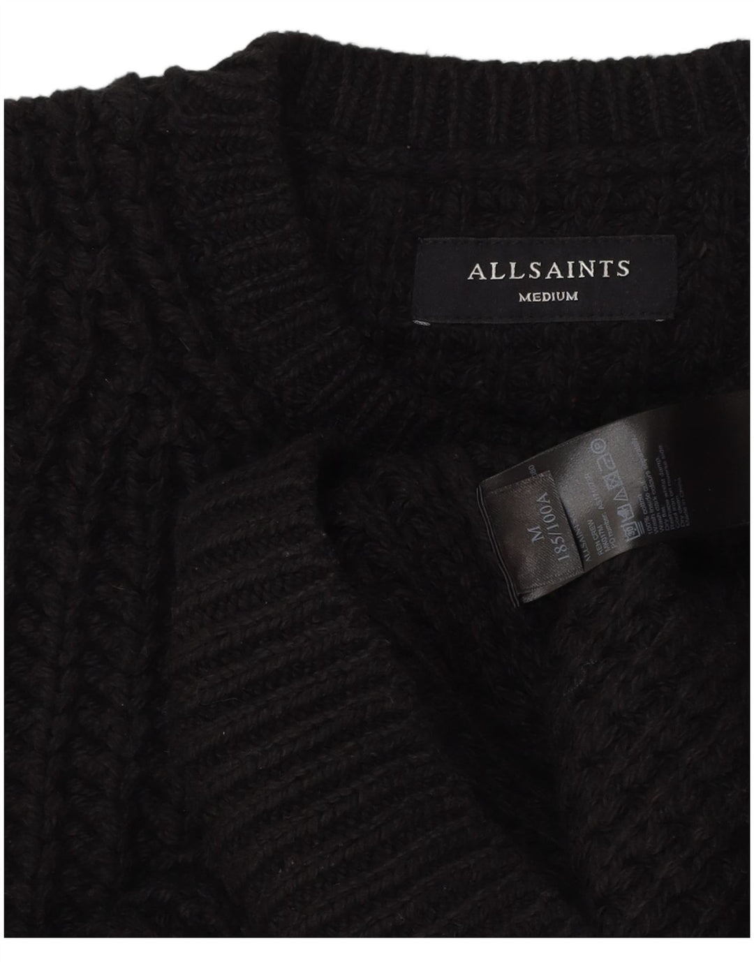 All Saints Herren-Pullover mit Rundhalsausschnitt, mittelschwarze Baumwolle