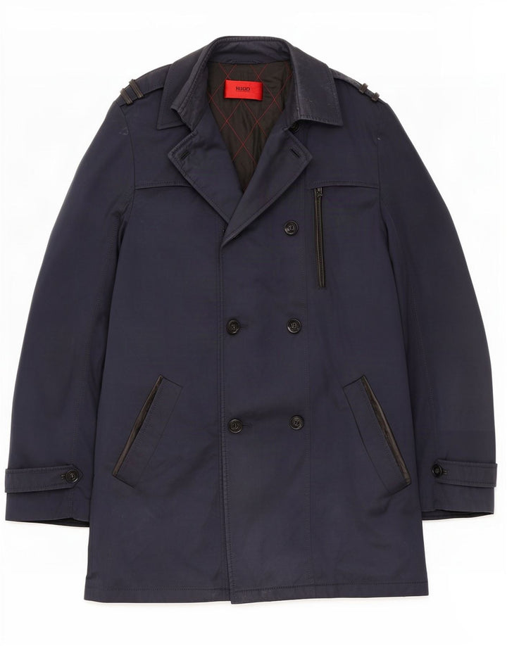Hugo Boss Herren Trenchcoat EU 48 Mittelmarineblaue Baumwolle