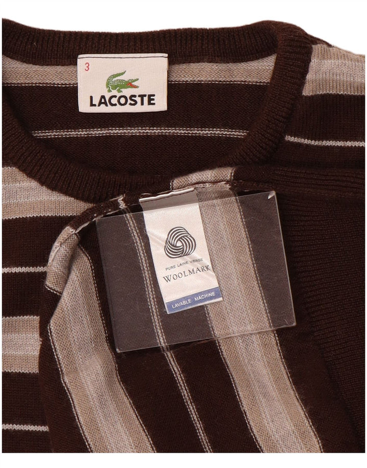 Lacoste Herren-Pullover mit Rundhalsausschnitt, Größe 3, kleine braun gestreifte Wolle