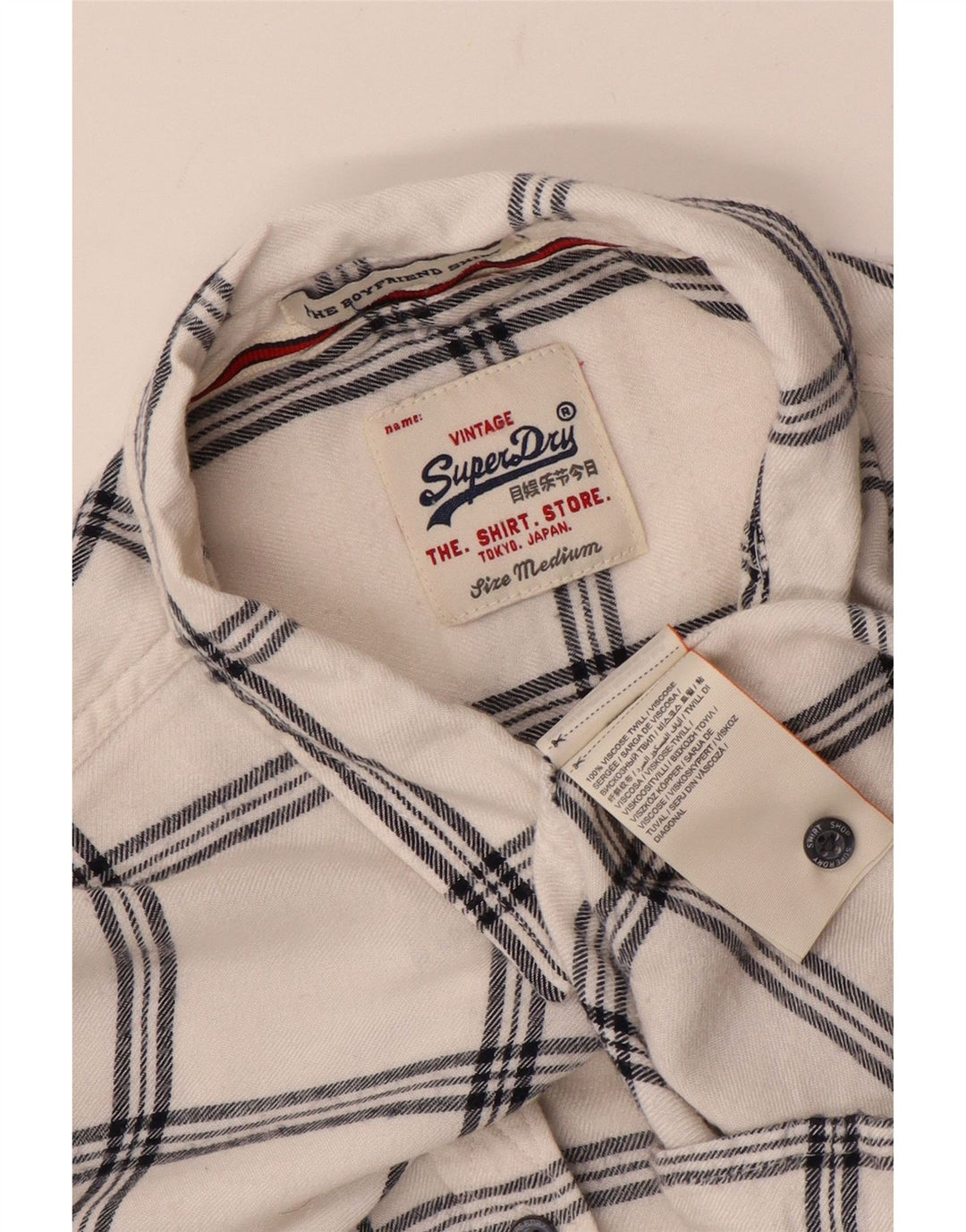 Superdry Damen Boyfriend-Flanellhemd UK 14 Mittelweiß karierte Viskose