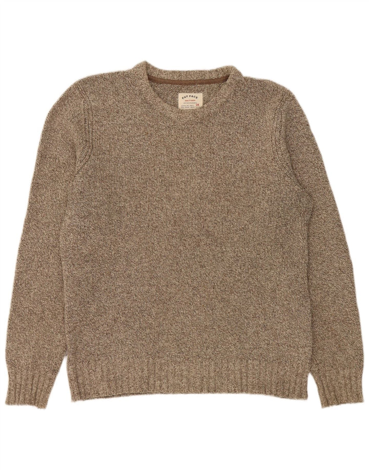 Fat Face Herren-Pullover mit Rundhalsausschnitt, mittelgrau gesprenkelte Wolle