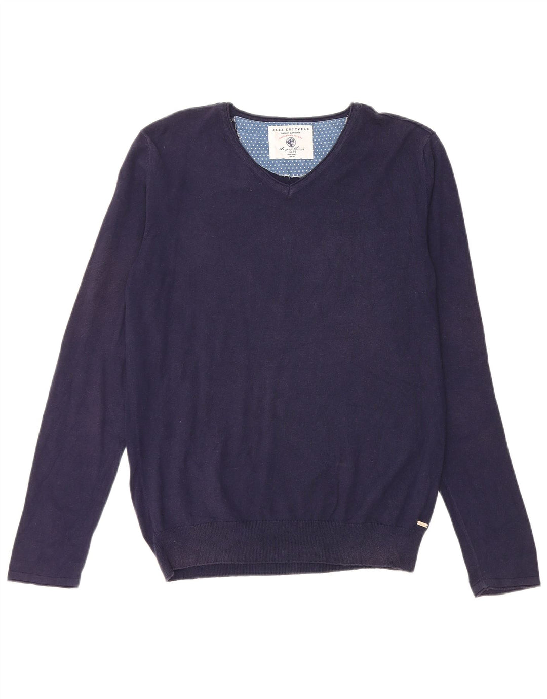 Zara Jungen-Pullover mit V-Ausschnitt, 13–14 Jahre, Marineblau
