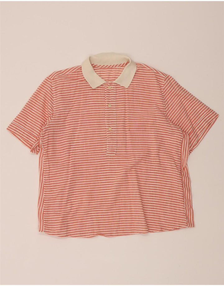 VINTAGE Womens Short Sleeve Pullover Shirt UK 14 Large Red Striped Vintage Vintage and Second-Hand Vintage from Messina Hembry 