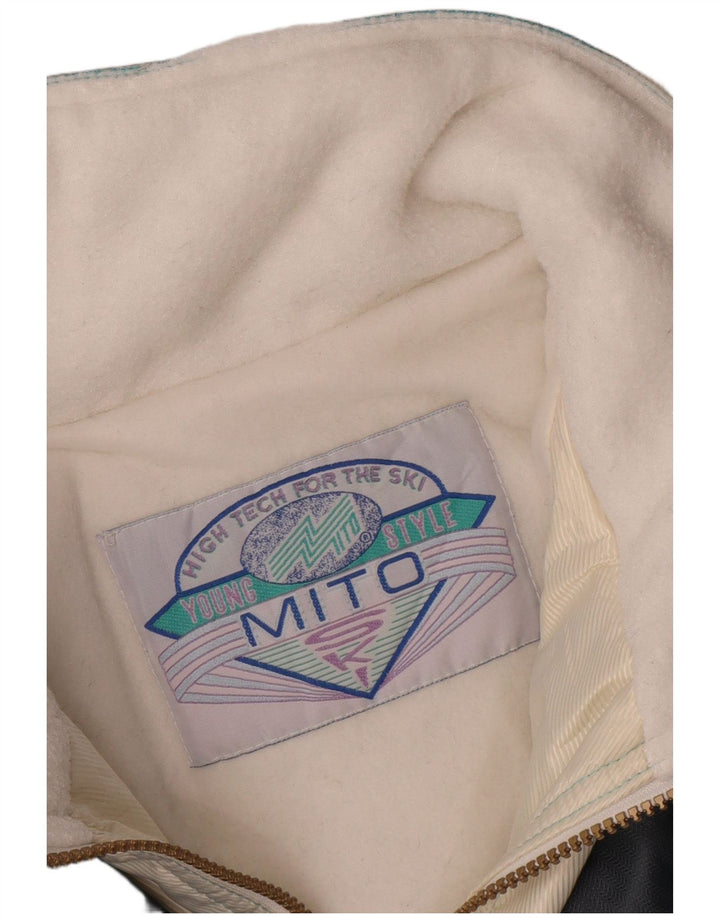 Vintage Damen-Skijacke mit Kapuze, EU 42, großes blaues Farbblock-Polyester