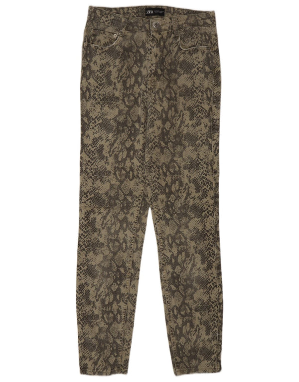 Zara Damen Slim Jeans EU 40 Medium W30 L28 Khaki Animal Print