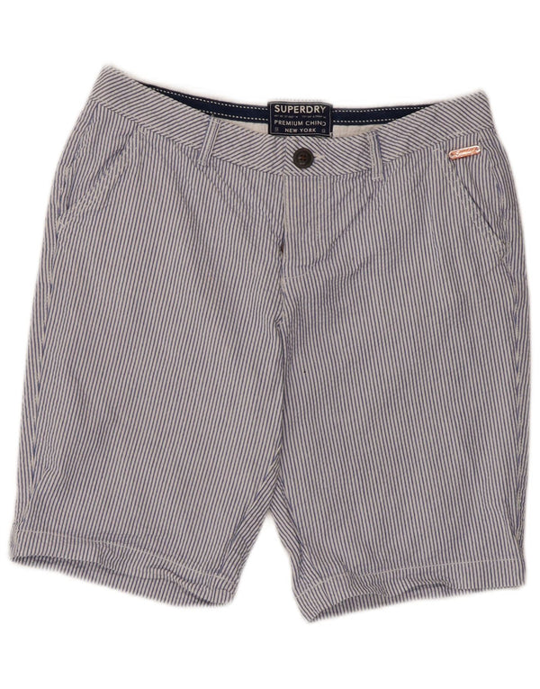 Superdry Damen Chinoshorts UK 8 Small W30 Blaue Nadelstreifen-Baumwolle