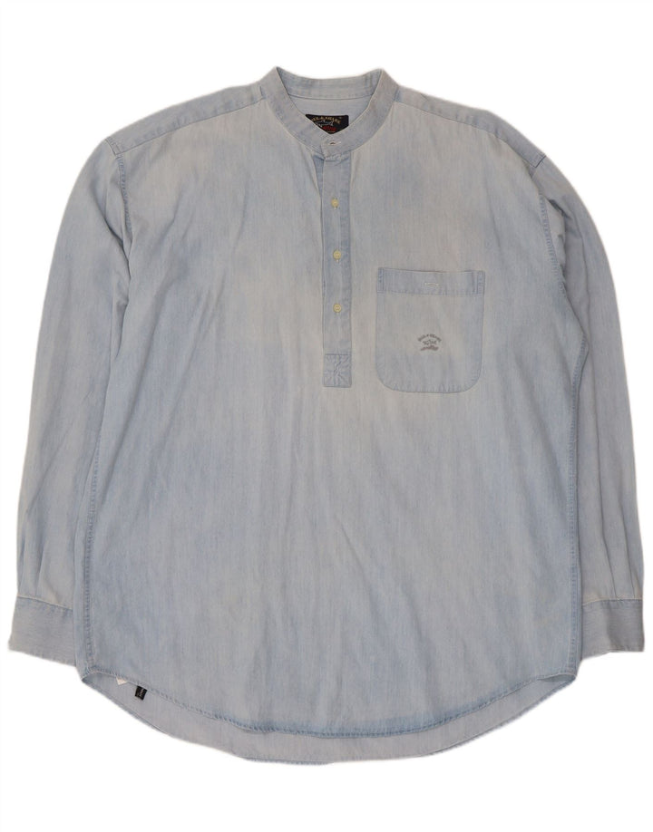 Paul & Shark Herren-Pullover-Hemd, Größe 17 1/2 44 XL, blaue Baumwolle